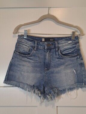 Kut From The Kloth Jane High Rise Denim Shorts Lightly Distressed Frayed Hem 0
